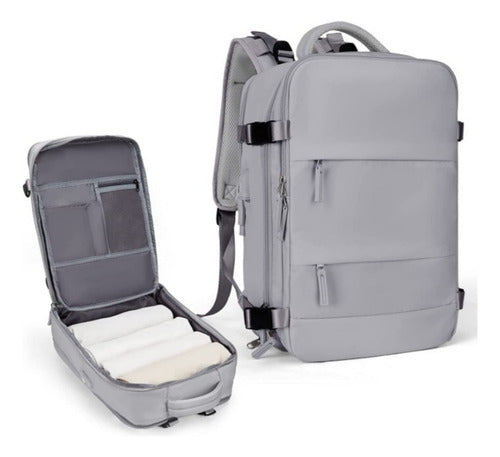 Mochila Notebook Viaje Ligera Vuelo Cabina Mano - Norplat Gris Liso