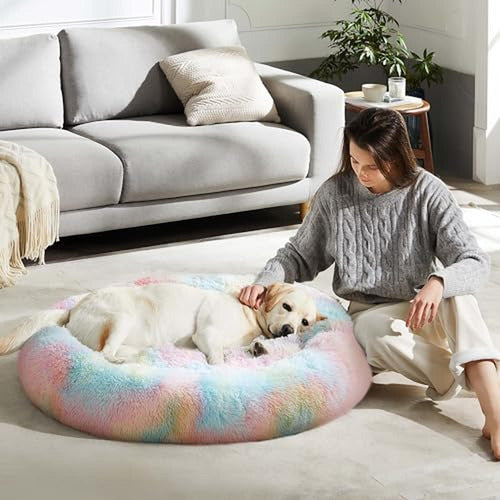 Cama Antiestrés Peluda Para Perros Y Gatos 60cm L Originales Arcoíris