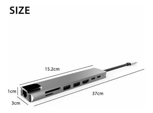Hub Adaptador Usb Tipo C 8 En 1  - Macbook, Windows Ethernet