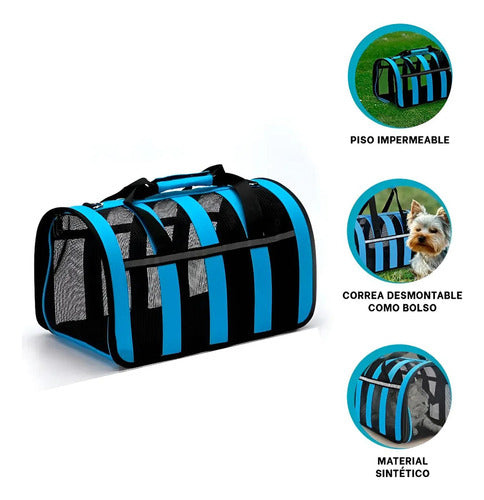 Bolso Transporte Mascota Norplat - Transportador Perro Gato Azul