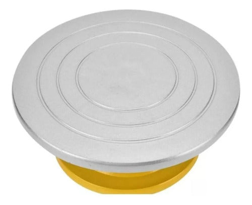 Base Giratoria Tortas Plato Repostería Decoración - Cukin Gris Con Dorado