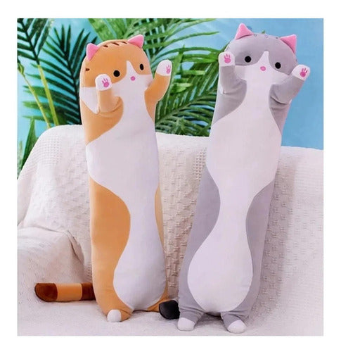 Peluche Almohada Gatito Largo Gato Grande 90 Cm - Norplat Gris