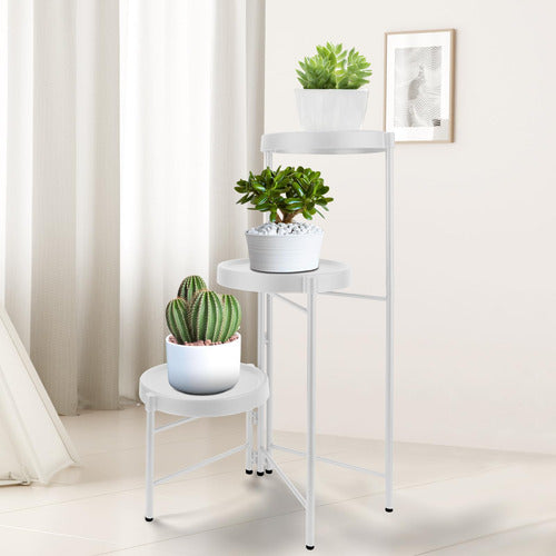 Pedestal Para 3 Plantas / Porta Maceteros Metalico - Norplat Blanco Lisa