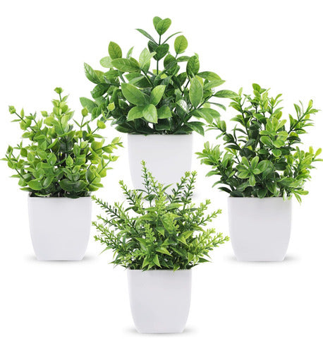 Norplat 4 Plantas Artificiales Decorativas Hogar Macetas Blanco