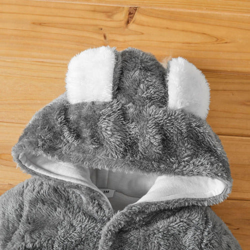Pijama Polar Bebe Termico Norplat Enterito Orejitas Osito Gris Oscuro Liso 3 A 6 Meses