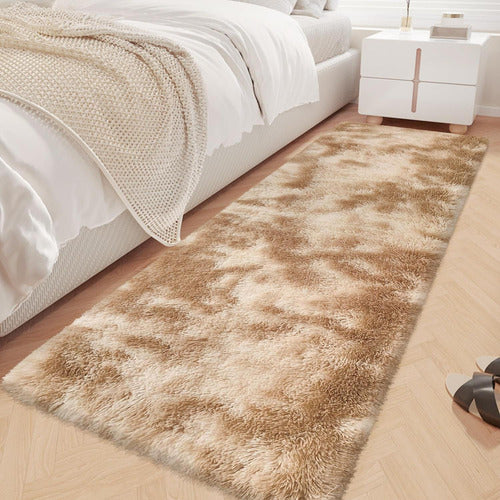 Alfombra Bajada De Cama Peluda 160x60cm 3cm Suave - Norplat Beige Camel Liso