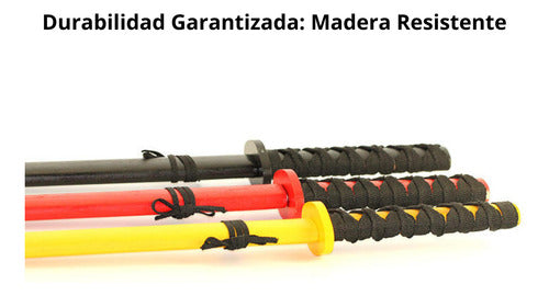 Pack 3 Katana Japonesa Madera Entrenamiento 73cm - Norplat Rojo Y Negro