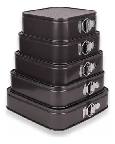 5 Molde Cuadrado Antiadherente Desmontable Tortas Repostería Negro
