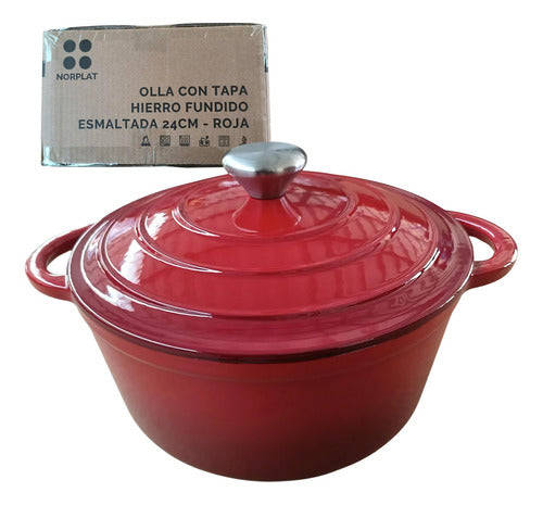 Olla De Hierro Fundido Esmaltada 24 Cm 3.5 Lts - Norplat Rojo