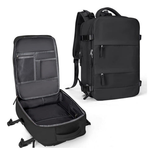 Mochila Notebook Viaje Ligera Vuelo Cabina Mano - Norplat Negro Liso