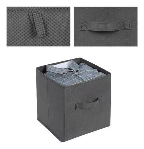 Kit 6 Cajas Organizadoras Cubo Plegables Closet Ropa Norplat Gris Oscuro Lisa