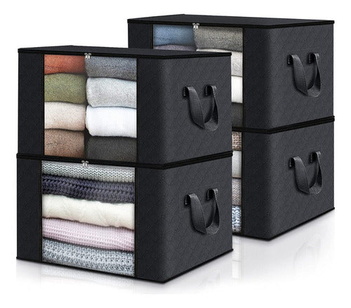 4 Unidades Organizador De Bolsas De Almacenamiento De Ropa Negro Lisa