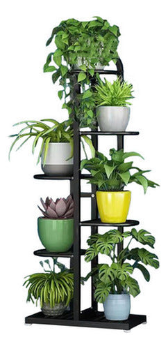 Porta Macetero Norplat 7 Macetas Estante Atril Planta Metal Negro Lisa