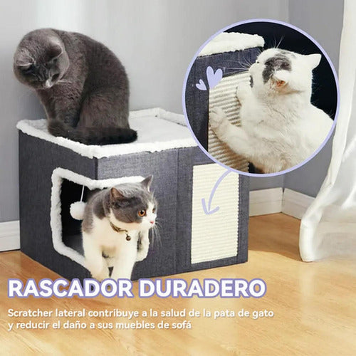 Casa Cama Iglu Gato Plegable + 2 Cojines Y Pompon - Norplat Gris Oscuro Iglú