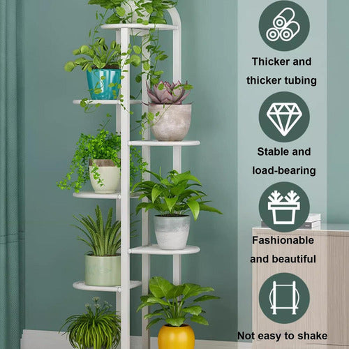 Porta Macetero Norplat 7 Macetas Estante Atril Planta Metal Blanco Lisa