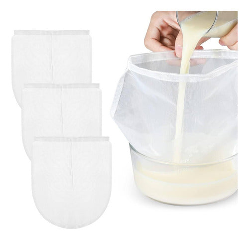 Set 3 Bolsas Para Filtrar Leche Vegetal Malla Fina - Norplat Blanco