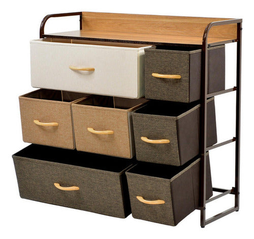 Cajonera Comoda Norplat 7 Cajones Marco Metálico Tapa Madera Marrón Claro