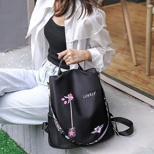 Mochila Bolsa De Mujer Impermeable Tik Tok Viral - Norplat Negro Floreado