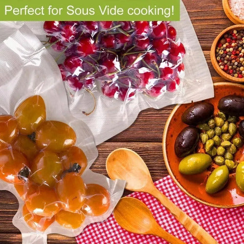 100 Bolsas Sellado Vacío Gofrada 28x35cm Para Sous Vide Transparente