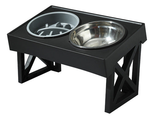 Comedero-bebedero Para Perros Altura Ajustable - Plato Acero Negro