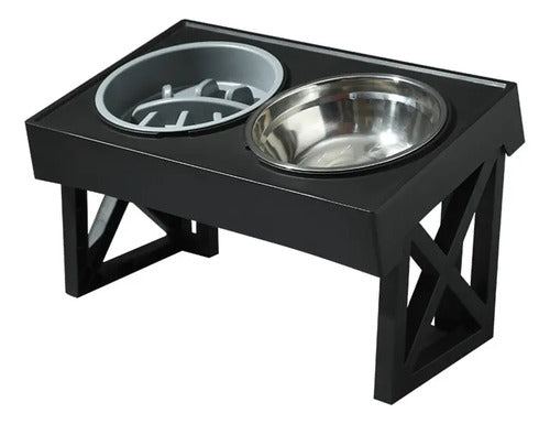 Comedero-bebedero Para Perros Altura Ajustable - Plato Acero Negro