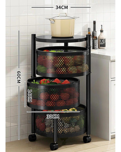 Estante Giratorio Organizador Frutero Metal 3 Pisos Norplat  Negro