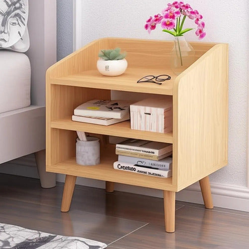 Velador Nordico De Madera Mesita Noche Moderno - Norplat Mate Madera