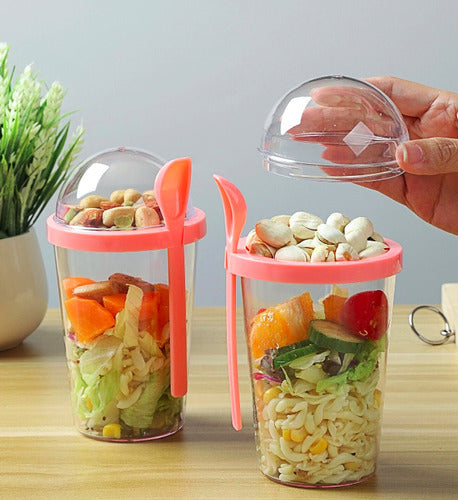 Norplat Set 2 Vasos Yogurt Cereal 400ml Tapa Cuchara Pote Rosa