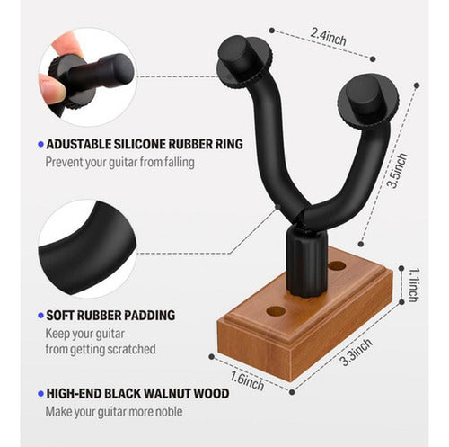 Soporte Guitarra De Pared En Madera Colgador Bajo - Norplat Marrón Oscuro
