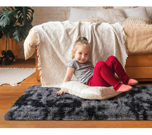 Alfombra Bajada De Cama Peluda 160x60cm 3cm Suave - Norplat Gris Oscuro Y Negro Liso