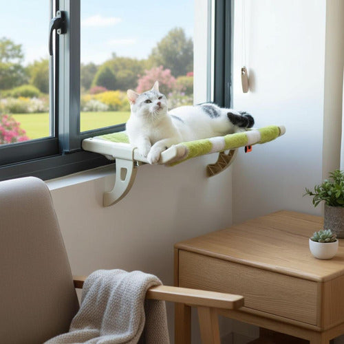 Cama Colgante Gato Hamaca Ventana Hasta 15kg - Norplat Verde Oliva Rayado