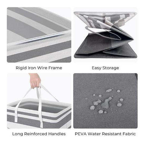 4 Cesto Grande Ropa Sucia Y Lavandería Plegable - Norplat Gris Y Blanco Rayado