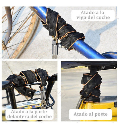 Candado Bicicleta Con Cadena Acero Cobertor Textil Norplat Negro