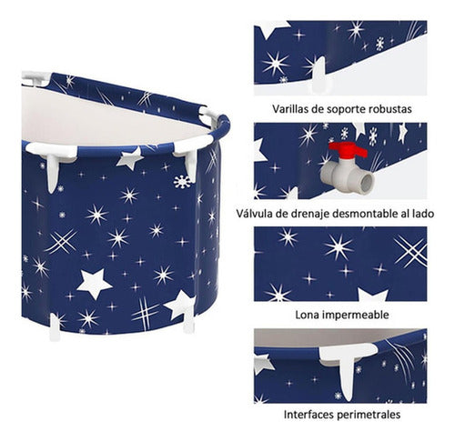 Bañera Plegable Portátil Adultos Y Niños 120×55cm - Norplat Azul Oscuro Estrellada