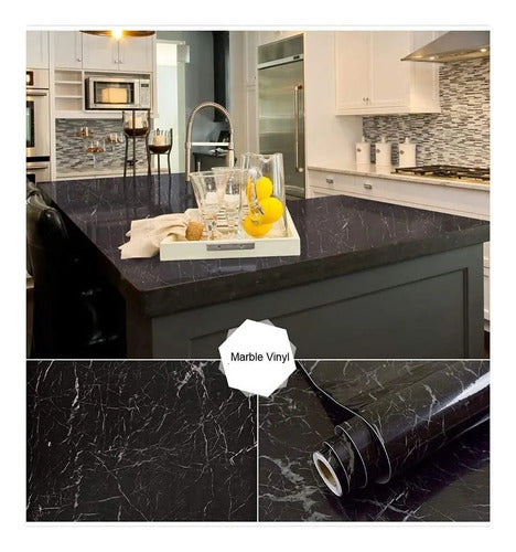 Vinilo Decorativo Adhesivo Norplat Para Cocina Marmol 2mts Negro