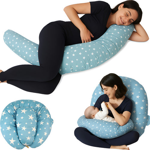 Cojín Maternal Almohada Materindad Lactancia 100% Algodón - Azul