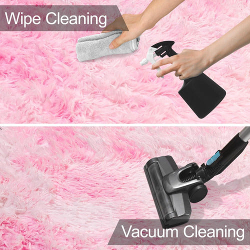 Alfombra Bajada De Cama Peluda 160x60cm 3cm Suave - Norplat Rosa Jaspeado Liso