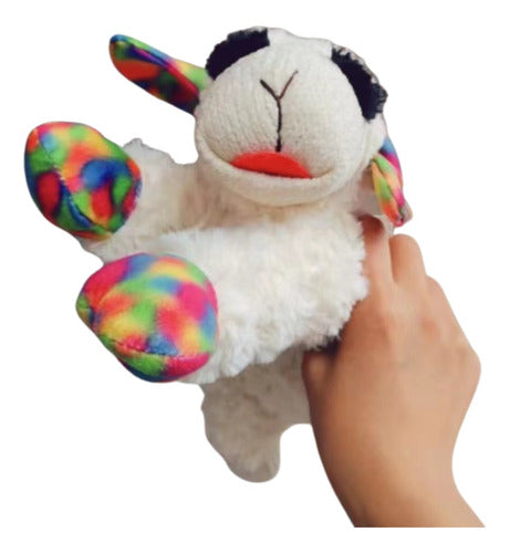 Peluche Oveja Con Texturas Y Sonido Para Mascotas Y Niños Blanco Con Patas Multicolor