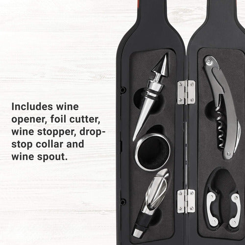 Set Descorchador Y Accessorios Para Vino En Estuche Botella
