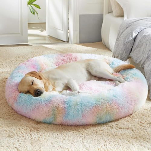 Cama Antiestrés Peluda Para Perros Y Gatos 70cm L Originales Arcoíris Arcoíris