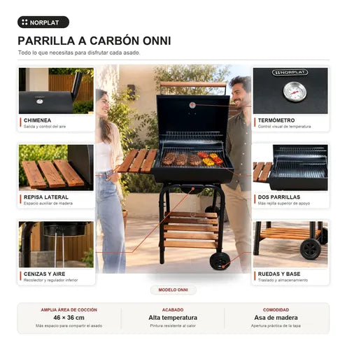 Parrilla Carbón Onni Norplat Estilo Tambor Bbq Grill Asador Negro