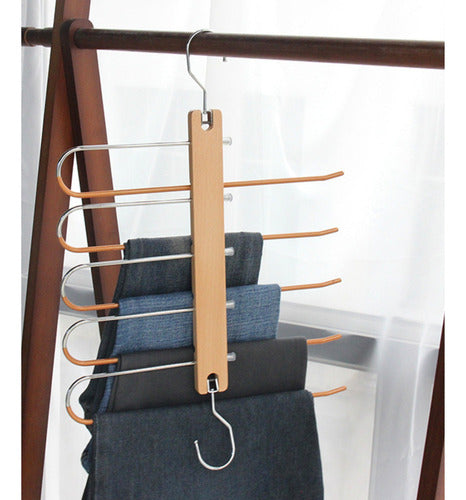 Colgador Pantalones Ganchos 5 En 1 Antideslizante - Norplat Madera