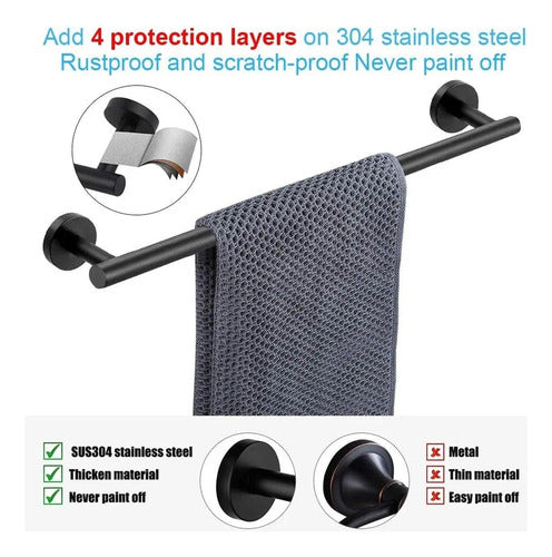 Set De 7 Accesorios Baño Acero Inoxidable Toallero - Norplat Negro