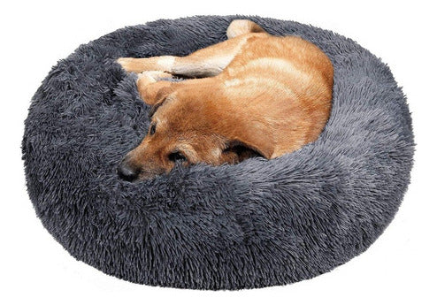 Cama Mascotas Antiestrés Peluda Perros Gatos 50 Cm - Norplat Gris Oscuro