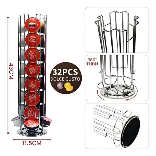 Porta Cápsula Para 32 Dolce Gusto Giratorio 360° - Norplat Plateado