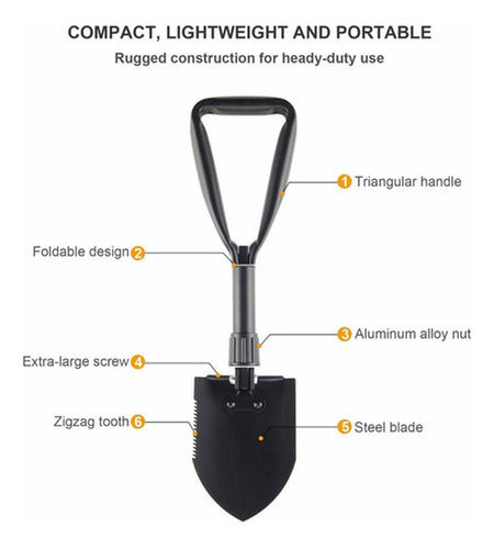 Pala Plegable Picota Sierra 2 En 1 Militar Camping - Norplat Negro