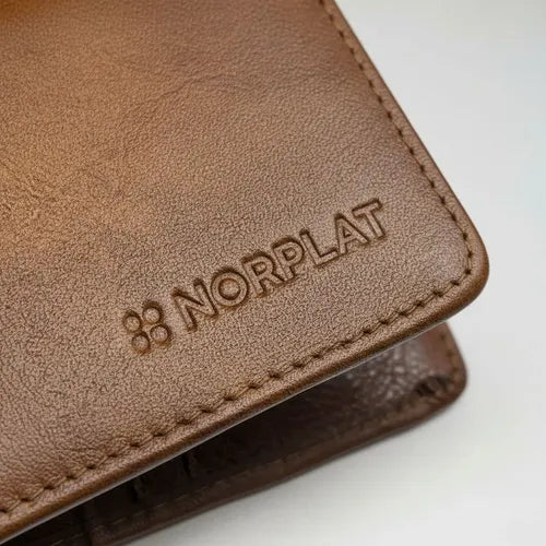 Billetera De Cuero Hombre Anti Rfid Anti Clonacion - Norplat Marrón Claro Liso