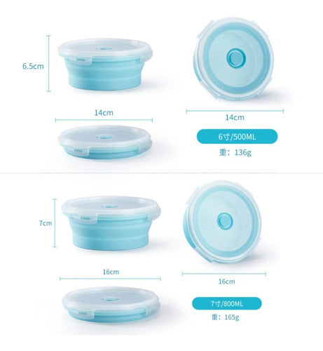 Contenedores Silicona Plegables X2 Tapa Alimentos Microondas Celeste