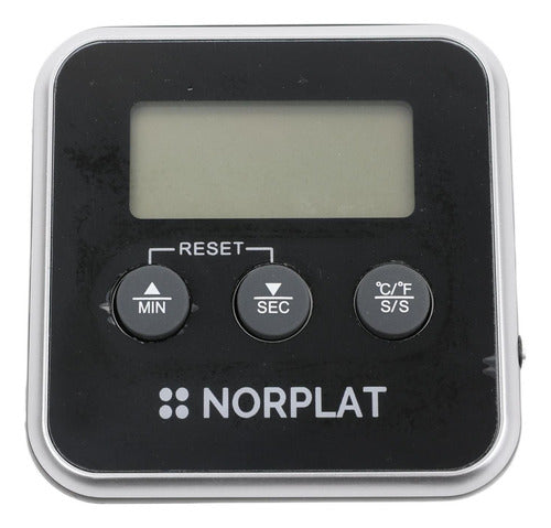 Termómetro Timer Digital Carne Cocina Parrilla Horno Norplat Negro