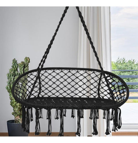 Silla Hamaca 2 Plazas Colgante Artesanal De Macrame Norplat Negro Macramé